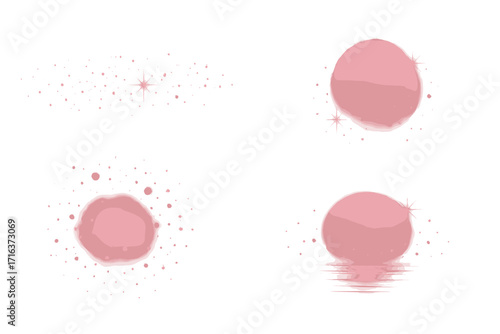 Set of pink romantic highlights and glittering particles. Vector glare, flare, and water reflection. Abstract glamour sparkle elements for Valentine's day or cosmetic design.