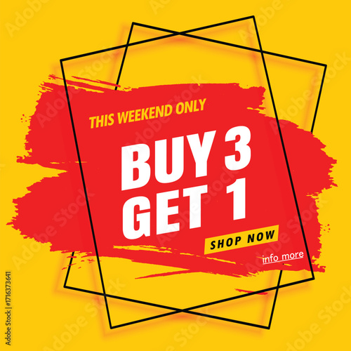 sale banner modern yellow.buy 3 get 1 free