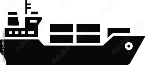Modern cargo ship silhouette delivering goods across the ocean vector