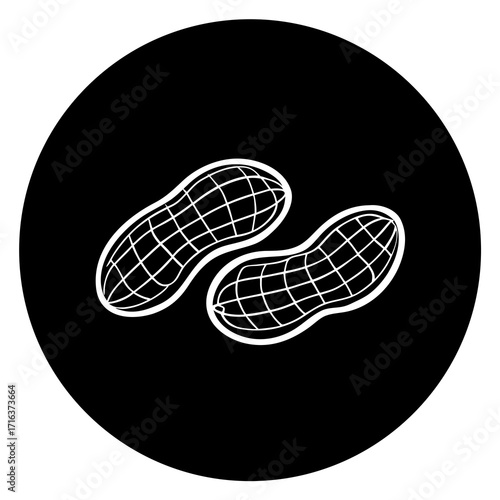 Two white peanuts in a black circle food snack