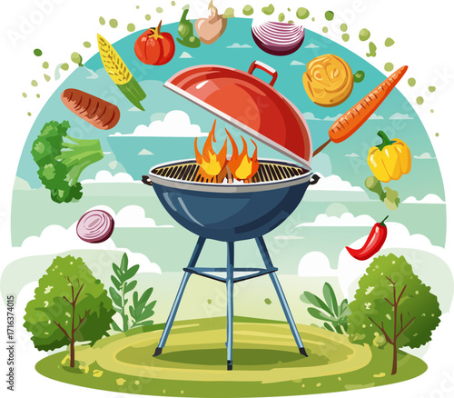 barbecue grill and barbecue