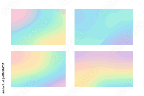 Set of abstract pastel grainy gradient backgrounds. Rainbow grain gradation texture. Soft blur effect with pink, blue, yellow noise. Vector for creative design concepts.