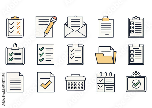 Checklist and Document Icons Collection for Business Organization and Planning Management Various Document Types for Office Work