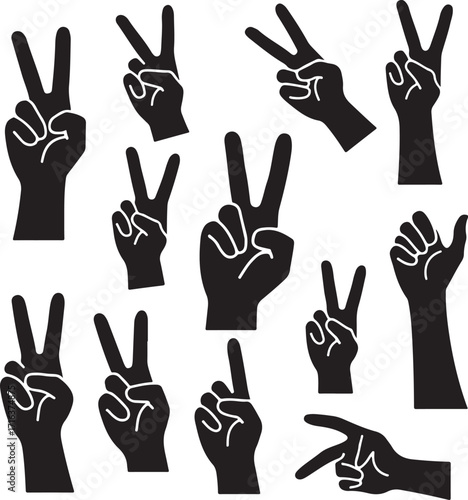 Collection of Black Silhouette Hands Making Peace Signs