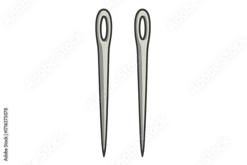 Two sewing needles vector illustration. Tool for tailoring, mending, dressmaking, quilting. Craft, hobby, handmade concept. Sharp equipment for stitching, repair, embroidery.
