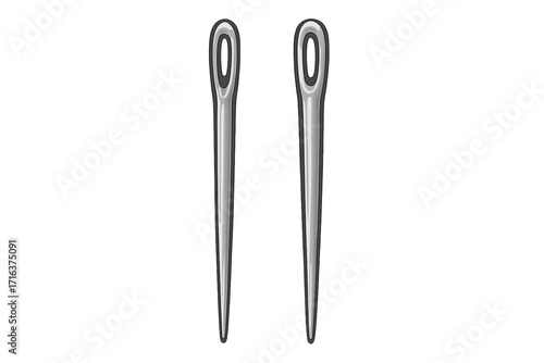 Two sewing needles vector illustration. Metal needle for sewing, tailoring, and craft projects. Icon for needlework, mending, and haberdashery. Isolated on white background.