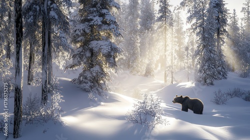 Bear in snowy forest