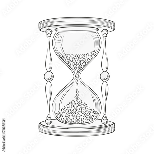 Hand drawn vintage hourglass with flowing sand sketch illustration