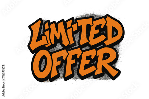 Limited offer graffiti text lettering. Sprayed urban street art typography with overspray texture. 90s retro hip hop style. Promotion special deal vector illustration.