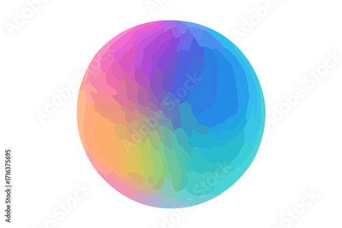 Abstract vibrant gradient circle. Iridescent holographic blur shape with grain texture. Colorful grainy retro aura sphere. Round noise blob design element on isolated background.