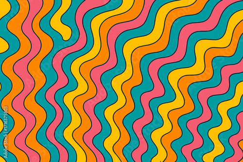 Vibrant retro wavy abstract background, groovy fluid psychedelic pattern, 60s 70s vintage trippy design, funky colorful seamless print with bright vivid hues
