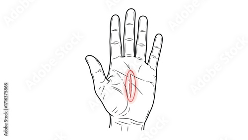 Chiromancy guide illustration showing the fate line on a human hand, a concept used in fortune telling to predict career and life path
