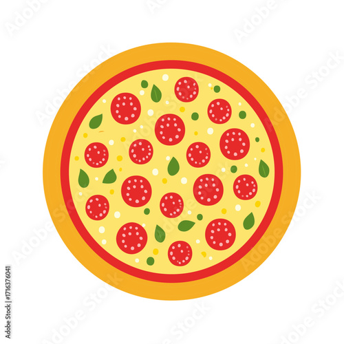 Pepperoni Pizza Flat Lay Simple Style with Basil Topping