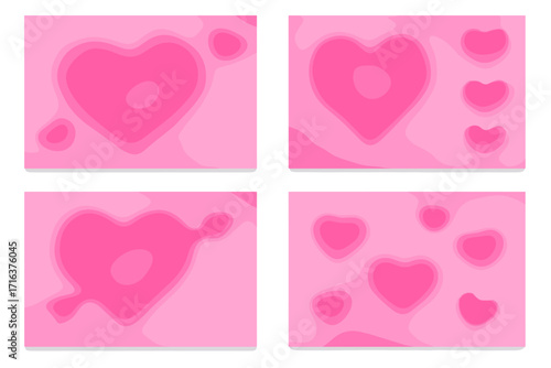 Y2K style A4 banners set with gradient pink love hearts, blurry romantic Valentine shapes, soft unfocused graphic aesthetic background, retro vector design collection