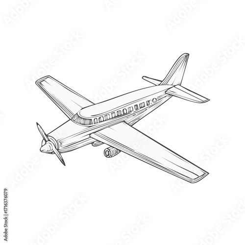 Vintage Propeller Airplane in a Classic Hand Drawn Sketch Style