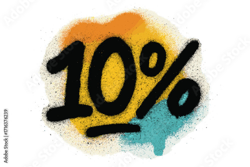 Graffiti 10 percent discount sign. Sprayed urban street art sale symbol with overspray texture. Grunge style vector illustration for promotion, advertising, and special offers.