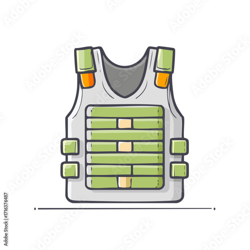 Stylized Illustration of Bulletproof Vest for Defense, Safety, Protection, and Security Concepts