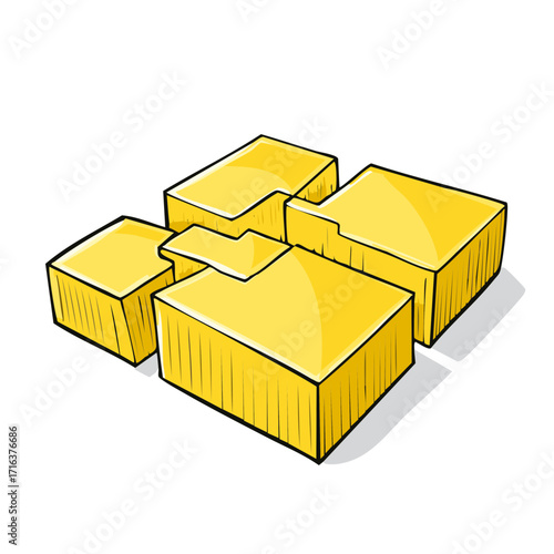 Yellow Interlocking Blocks Puzzle: Unity, Teamwork, Connection, Graphic Illustration