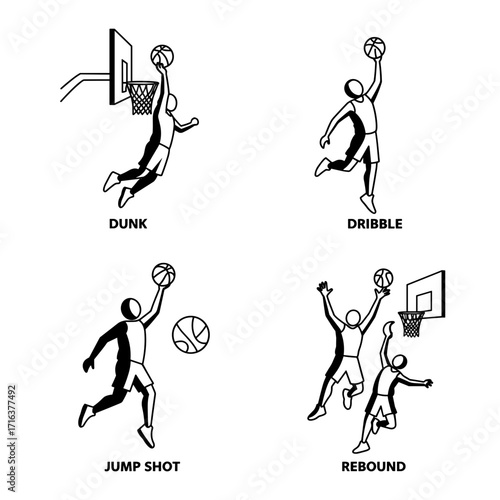 Collection of Basketball themed icons, including Dunk, Dribble, Jump Shot, Rebound