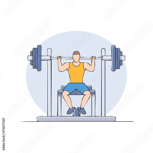 Man Working Out in Gym Weightlifting Barbell Exercise Cartoon Illustration
