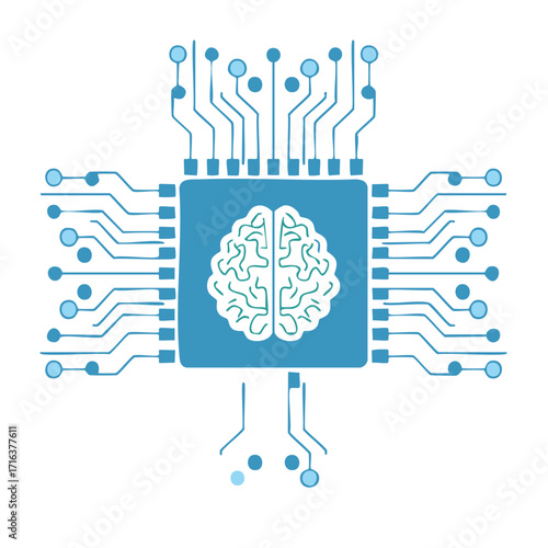 Artificial Intelligence Concept with Brain Icon on a CPU Microprocessor Chip Illustration