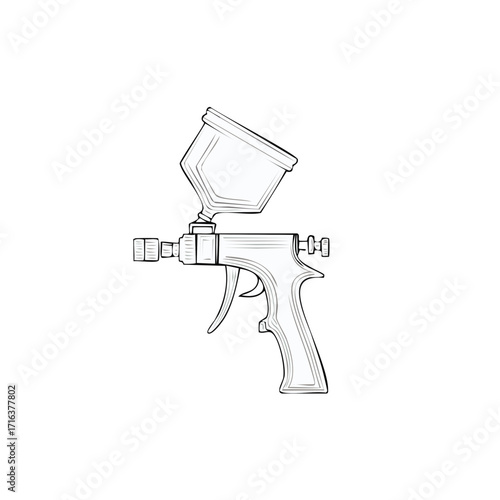Black and white outline drawing of a professional paint spray gun for automotive and industrial painting
