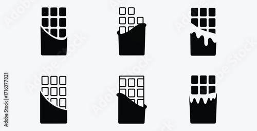 Chocolate bar icons set vector illustration for sweet dessert concept