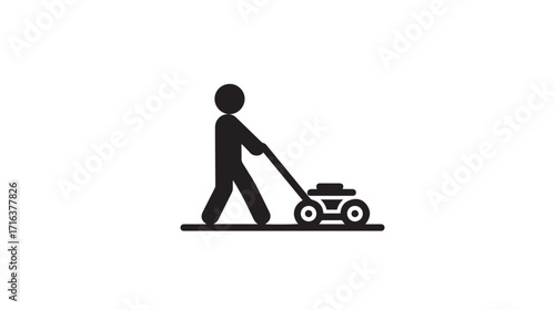 A Minimalist Vector Icon of a Person Mowing Their Lawn