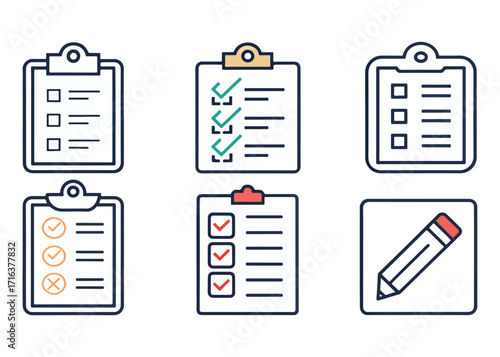 Checklist icons and pencil representing task management and project planning in a modern minimalist style for business or education