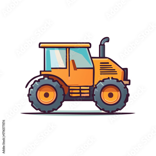 Cartoon style orange tractor illustration isolated on white background