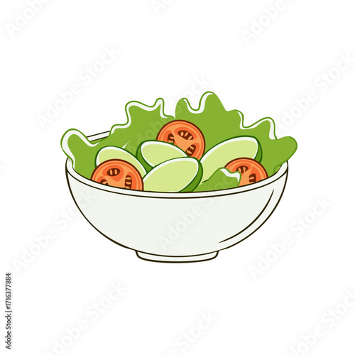 Fresh Vegetable Salad Bowl Lettuce Tomatoes Cucumber Healthy Eating Illustration