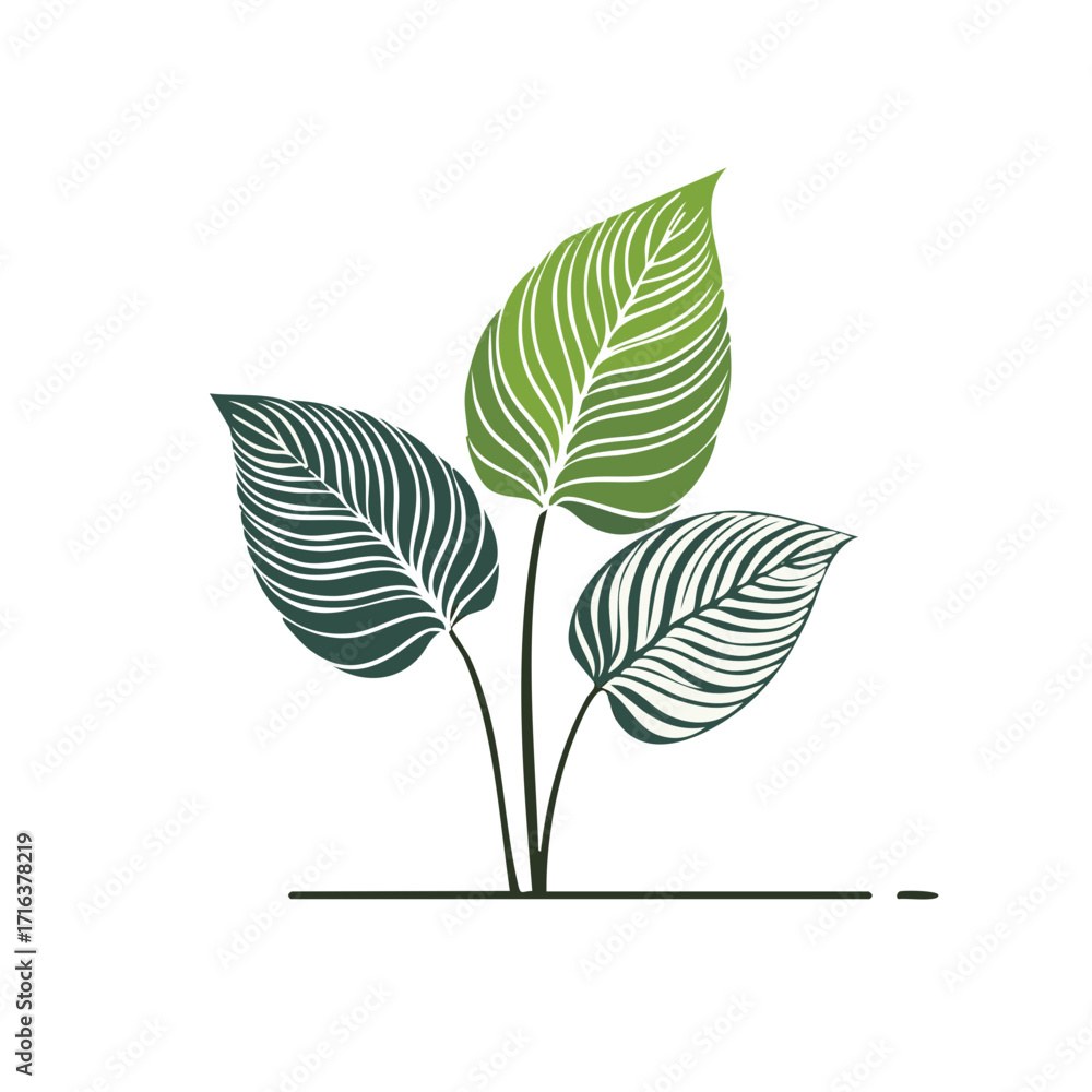 Obraz premium Botanical Illustration of Decorative Leaves with Green Gradient and Simple Lines