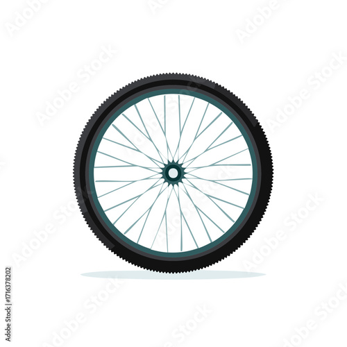 Bicycle wheel with dark tire and light spokes, isolated