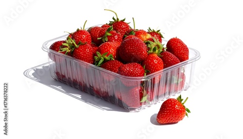 Wallpaper Mural Fresh, ripe strawberries are neatly arranged in a clear plastic container against a plain white background. Torontodigital.ca