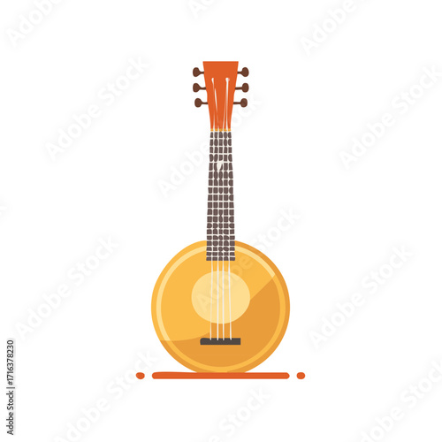 Acoustic six string banjo guitar folk musical instrument flat design vector illustration