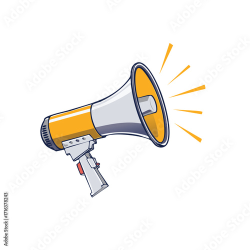 Illustration of a Yellow and Silver Megaphone Broadcasting Alert Message.