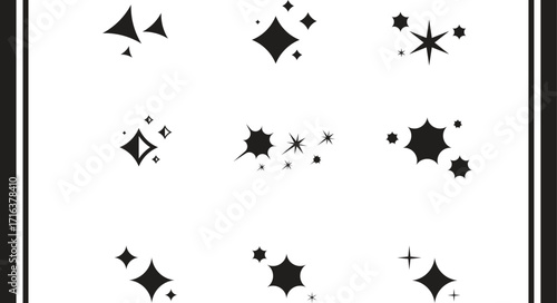 Sparkle Star Icon Set - Vector Stock Illustration. Different forms of stars, constellations, galaxies