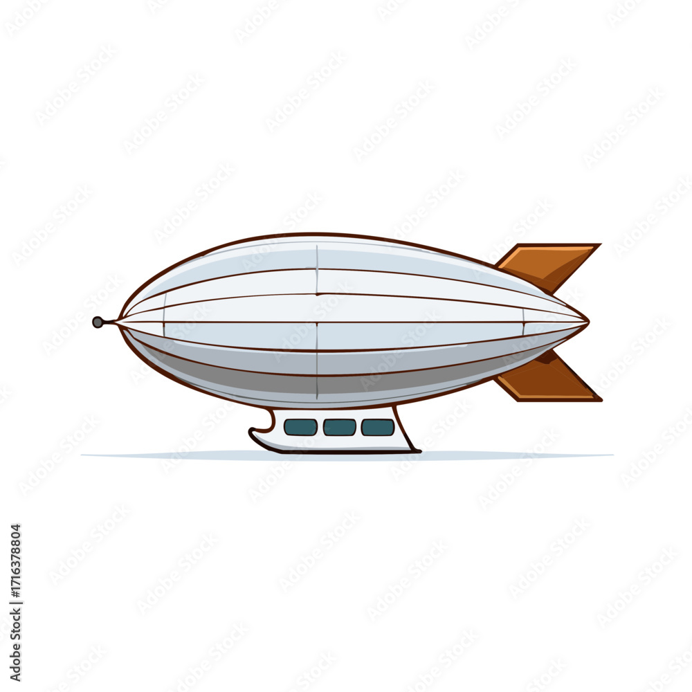 Fototapeta premium Retro airship dirigible transport balloon with gondola and fins, cartoon illustration style