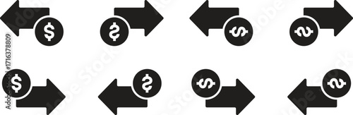 Money increase and decrease icons. Low or high total cost icon. Price, sale, rate or profit going up or down symbol with arrow and dollar sign. Vector illustration.