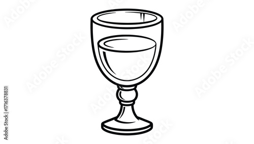 Minimalist line art illustration of a stemmed glass filled with a clear liquid, perfect for beverage-related designs and concepts