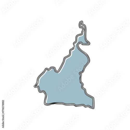 Cameroon country outline map stylized light blue with black and white borders