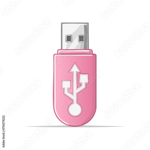 Modern Pink USB Flash Drive Digital Data Storage Device Vector Illustration