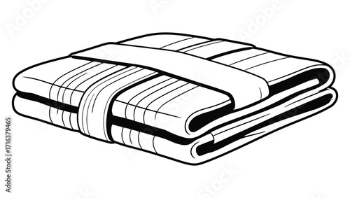 Folded Towel with a Band Around It A Simple Black and White Line Art Illustration for Cleaning and Hygiene
