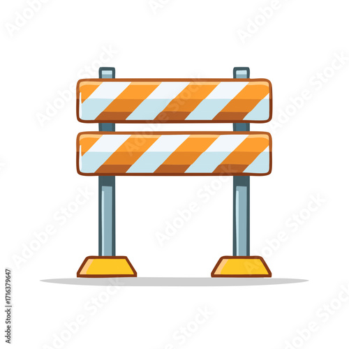 Illustration of a construction road barrier with orange and white stripes