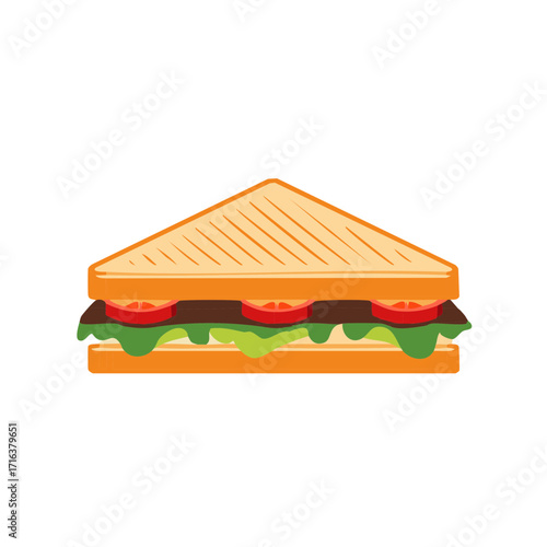 Delicious Triangular Toasted Sandwich with Fresh Lettuce Tomato and Savory Filling Vector Illustration