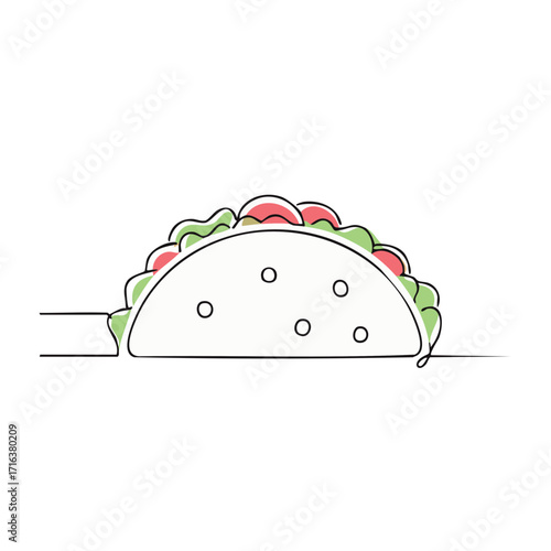 Hand-drawn taco illustration with simple lines and a touch of color, food concept