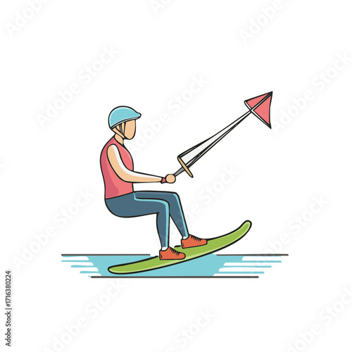 Water skier in motion, pulling a kite, water sport concept