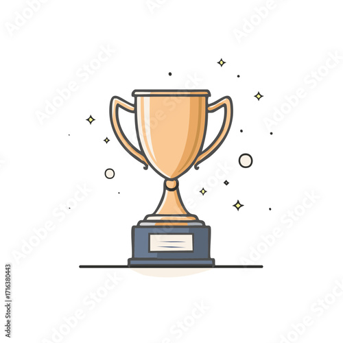 Golden trophy cup icon illustration on white isolated background for winning or success