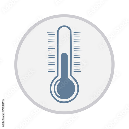 Blue thermometer icon inside a white circle. Vector illustration for medical, weather or temperature concepts.