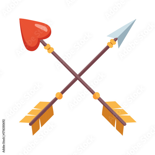Stylized crossed arrows featuring a heart-tipped and traditional arrow, symbolizing love and romance